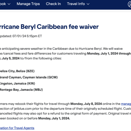 a screenshot of a travel information